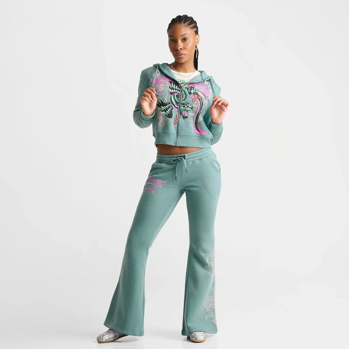 Women's Cropped Winged Graphic Zip Hoodie