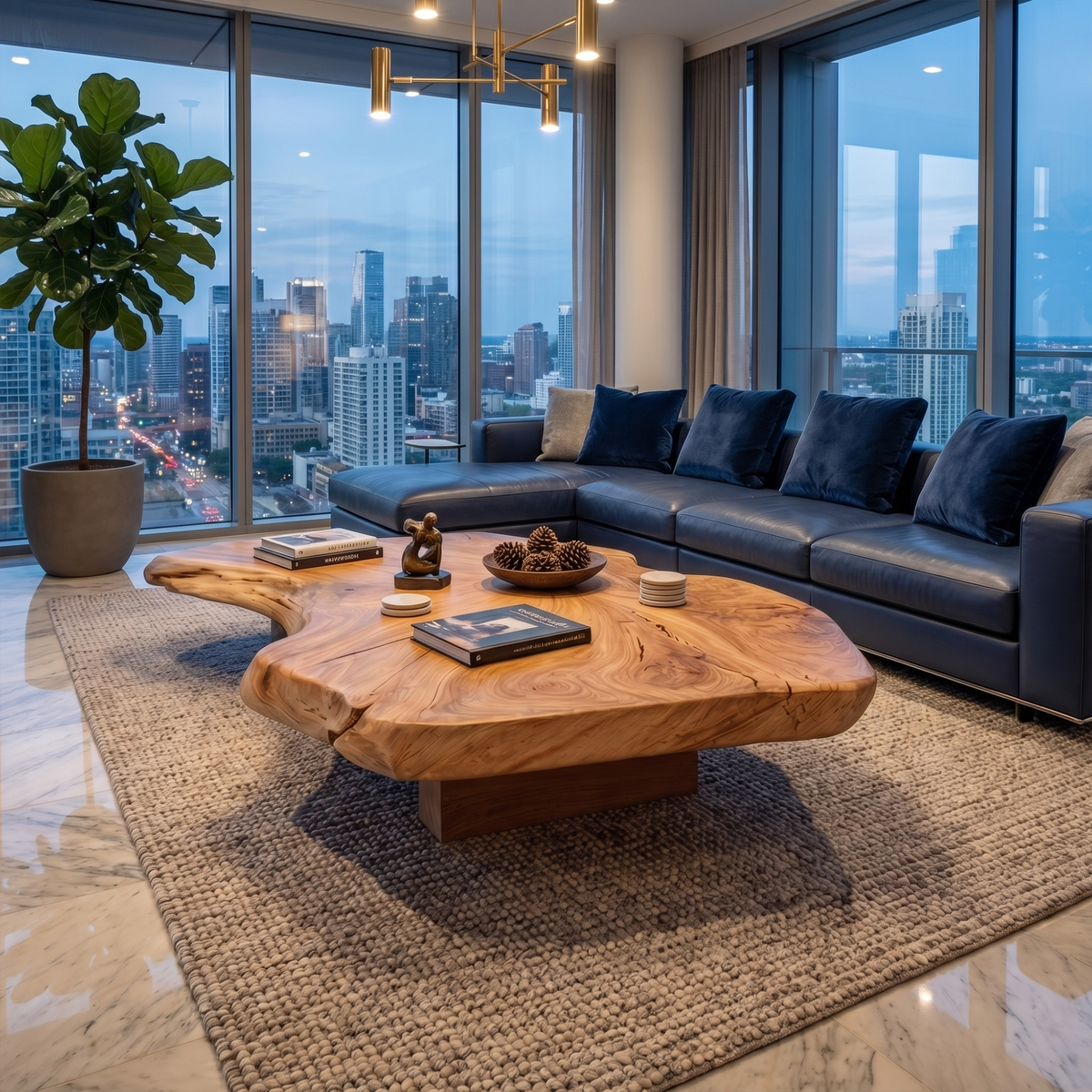 Solid Wood Slab Coffee Table with Organic Freeform Edge - view 3