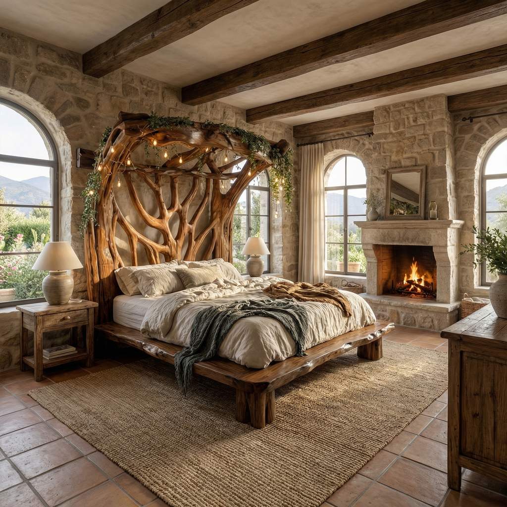Rustic Solid Wood Tree Bed Frame with Organic Curves - view 2