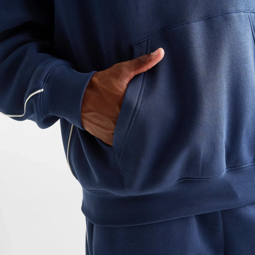 Men's Oversized Piped Fleece Pullover Hoodie