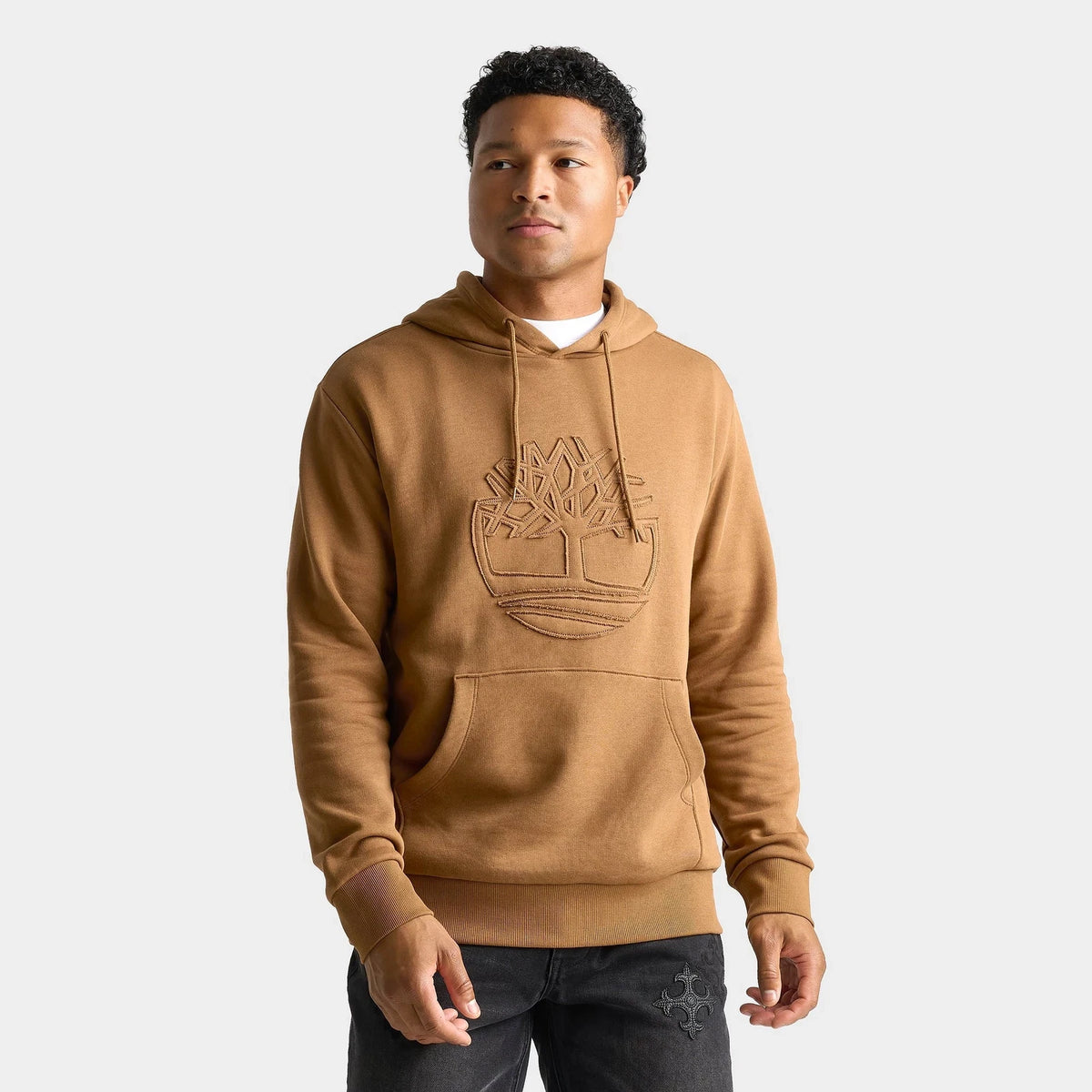 Men's Logo Patch Fleece Pullover Hoodie - Brown
