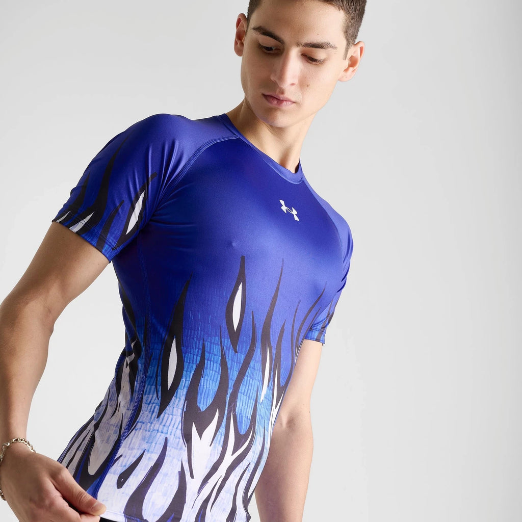 Men's Flame Graphic Compression Training Top - Blue