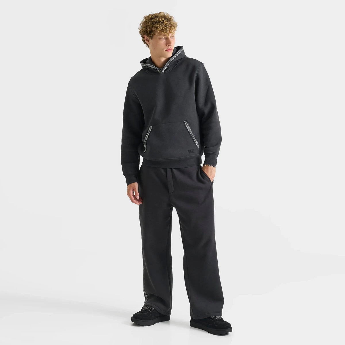 Cotton Blend Pullover Hoodie - Black