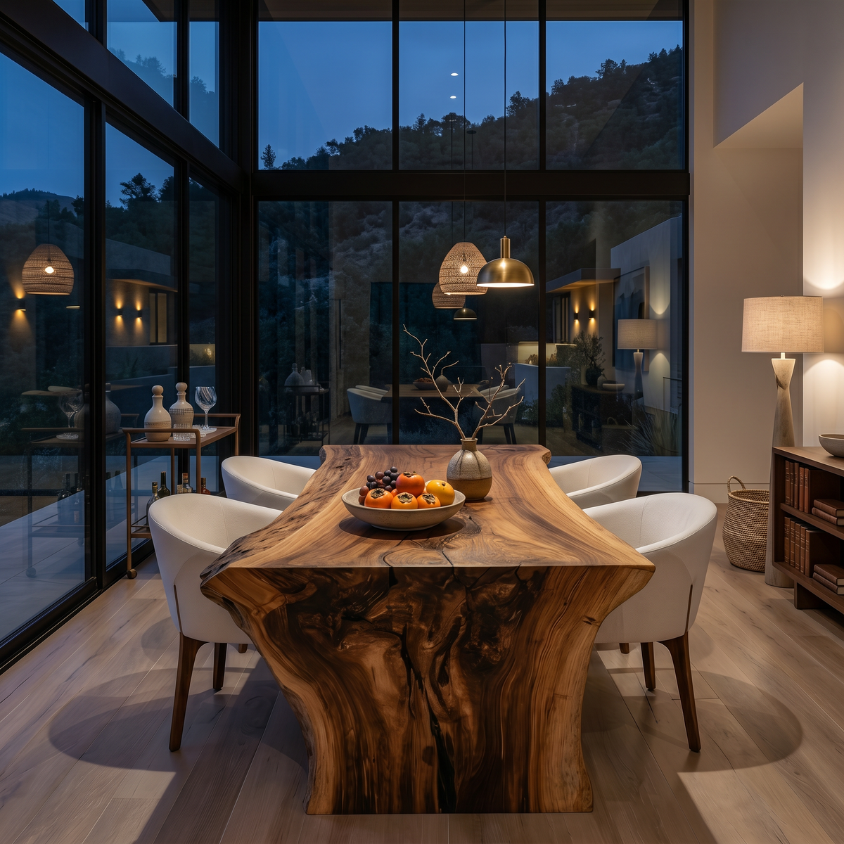 Modern Live Edge Solid Wood Dining Table with Monolithic Base - view 5