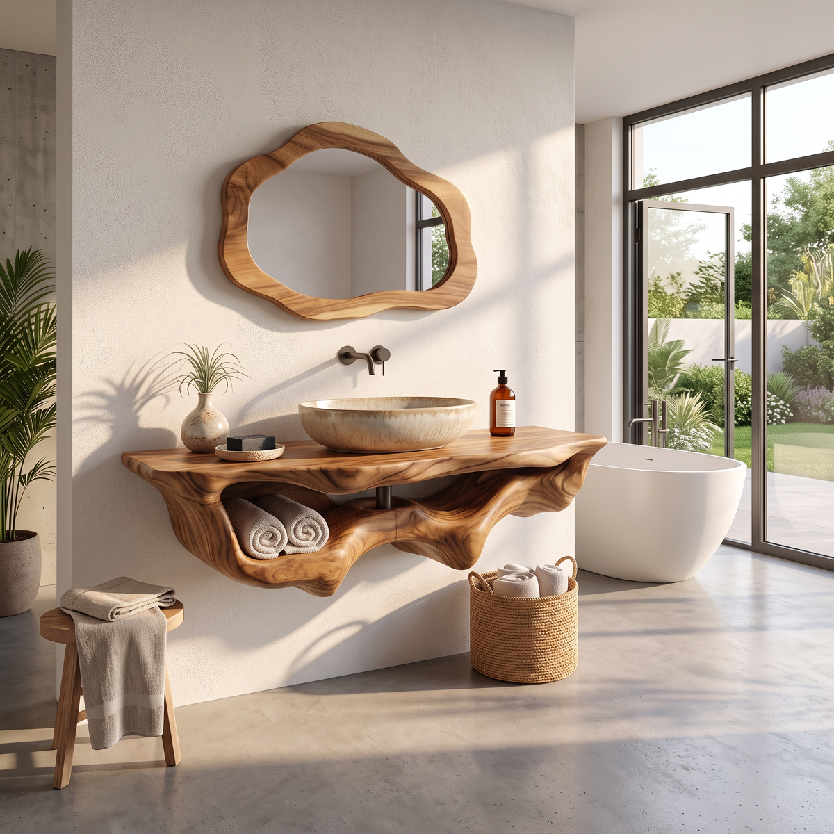 Mid-Century Live Edge Floating Bathroom Vanity Shelf - view 3