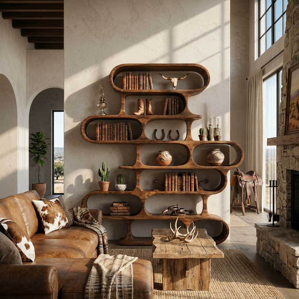 Curved Organic Solid Wood Bookshelf for Living Room or Office - view 2