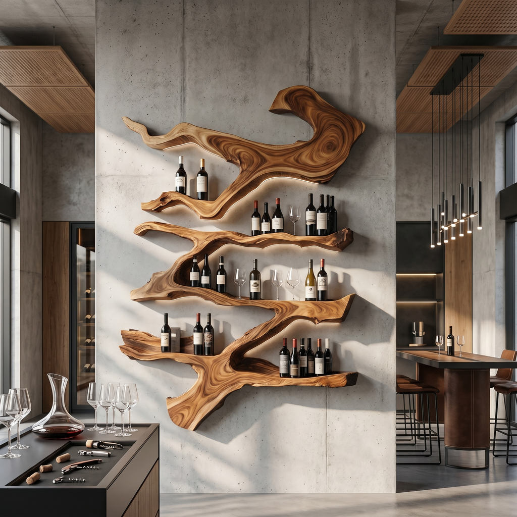 Farmhouse Monkeypod Wood Wall Wine Rack Display - view 3