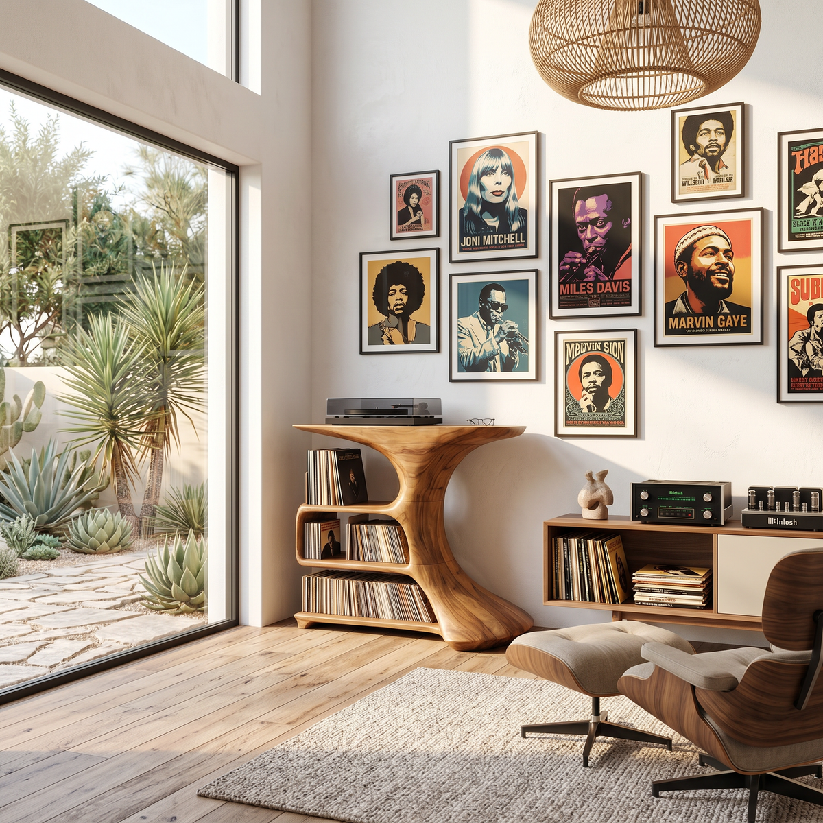 Mid-Century Hardwood Media Console and Record Stand for Bedroom - view 3