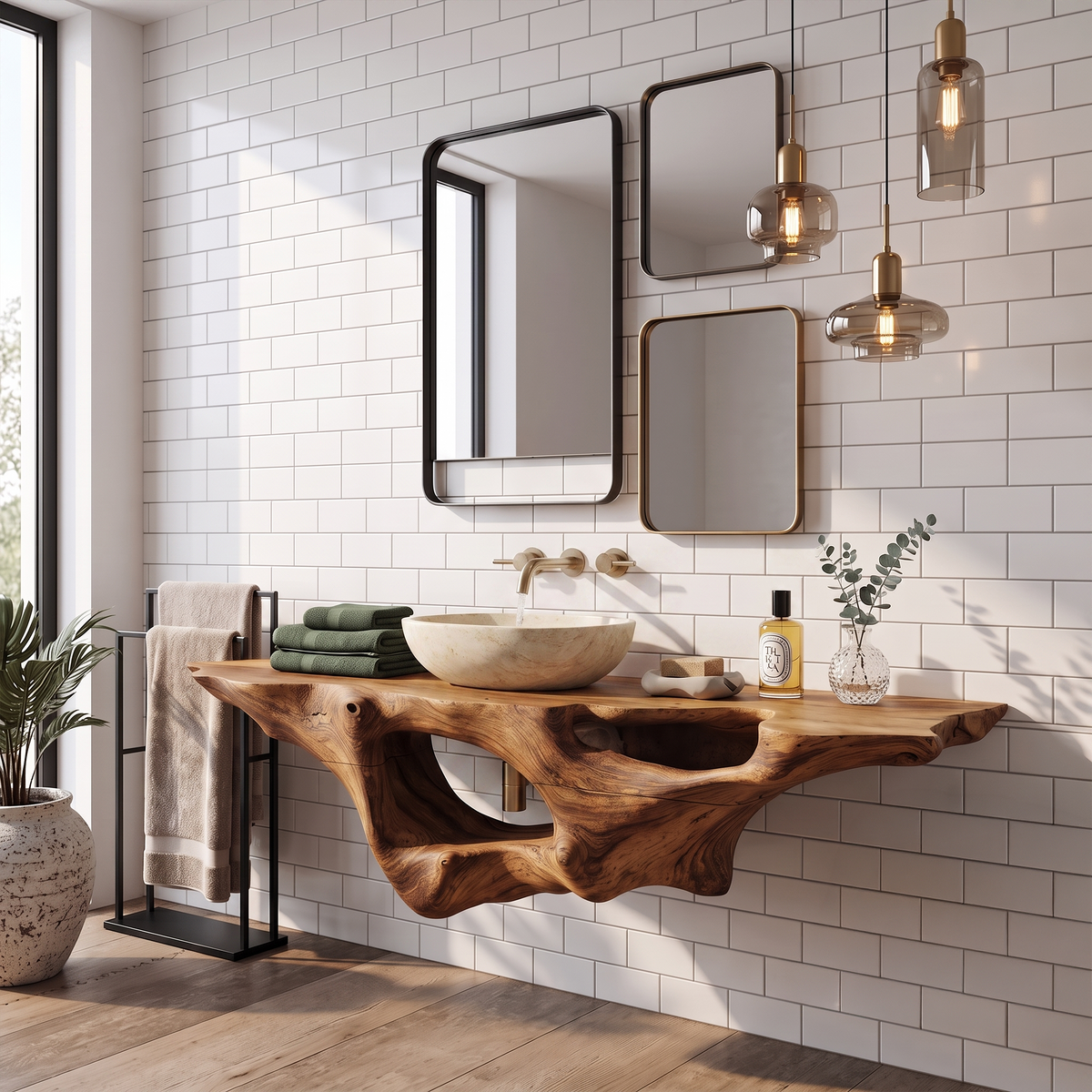 Farmhouse Solid Wood Bathroom Vanity Shelf with Waterproof Finish - view 3
