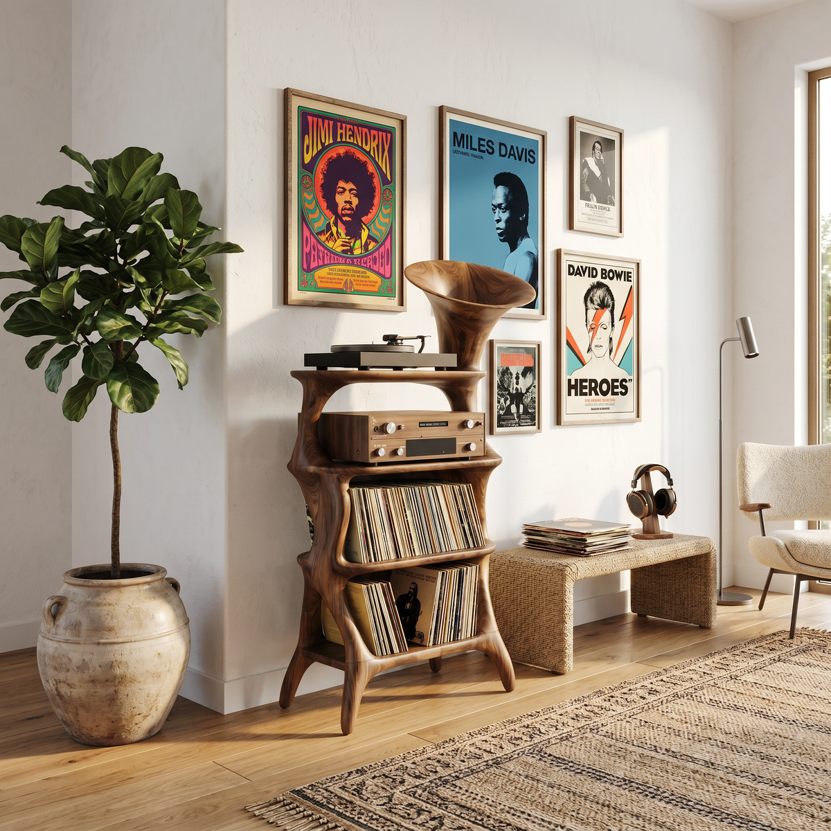 Mid-Century Solid Hardwood Vinyl Record Cabinet with Cube Profile - view 3