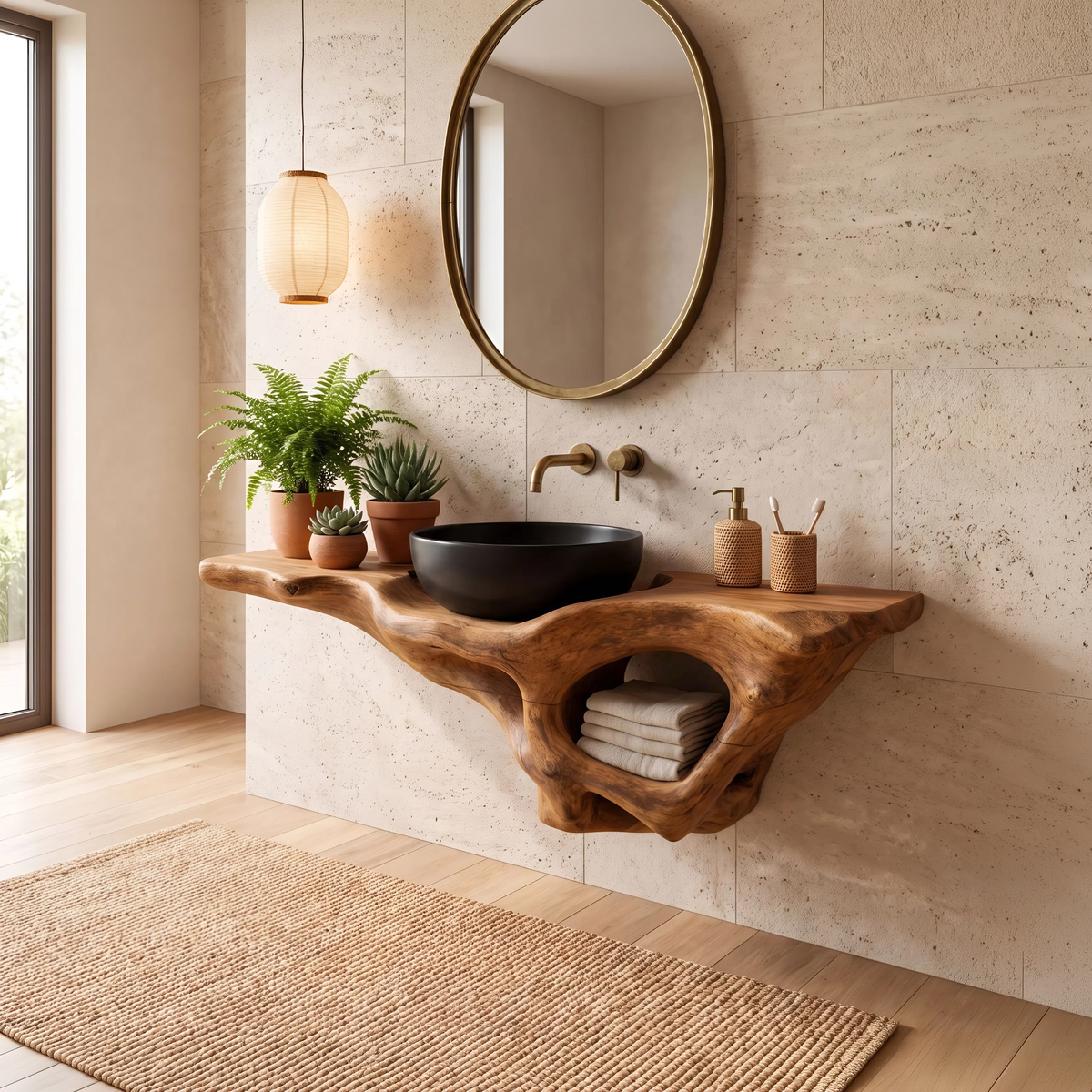 Mid-Century Live Edge Solid Wood Bathroom Vanity Shelf - view 3
