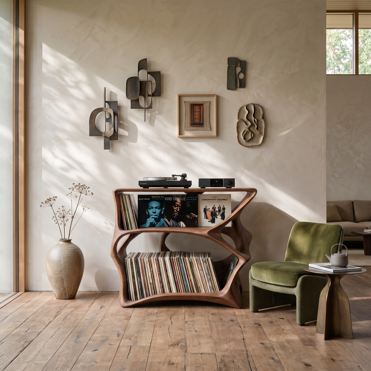 Farmhouse Natural Wood Record Stand for Cozy Living Rooms - view 3