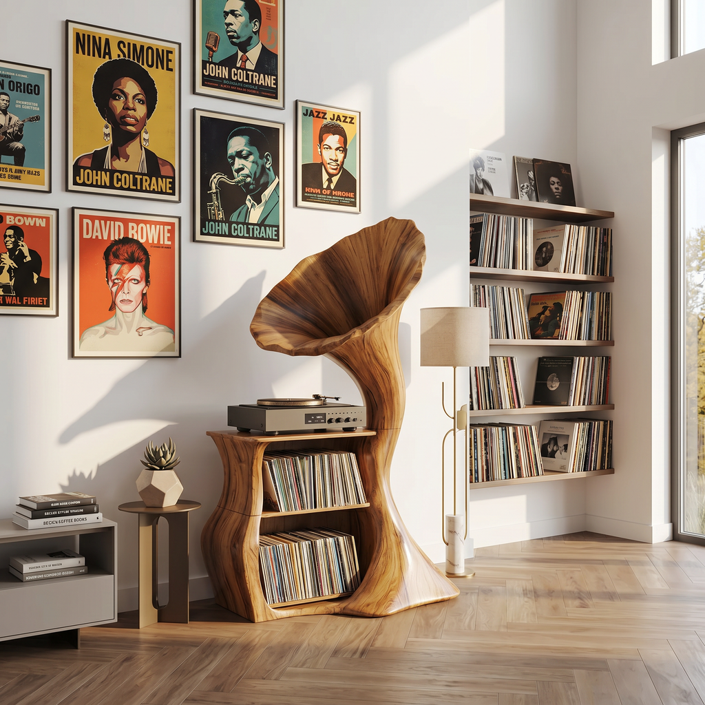 Handcrafted Hardwood Record Player Stand with Cube Storage - view 2