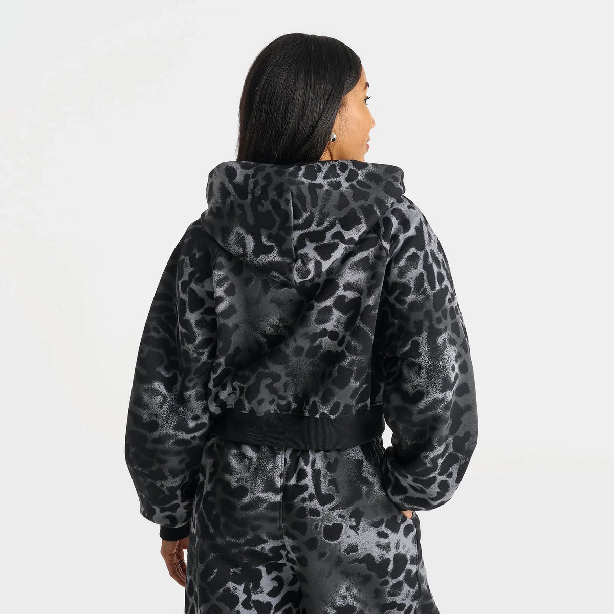 Women's Animal Print Cropped Zip Hoodie