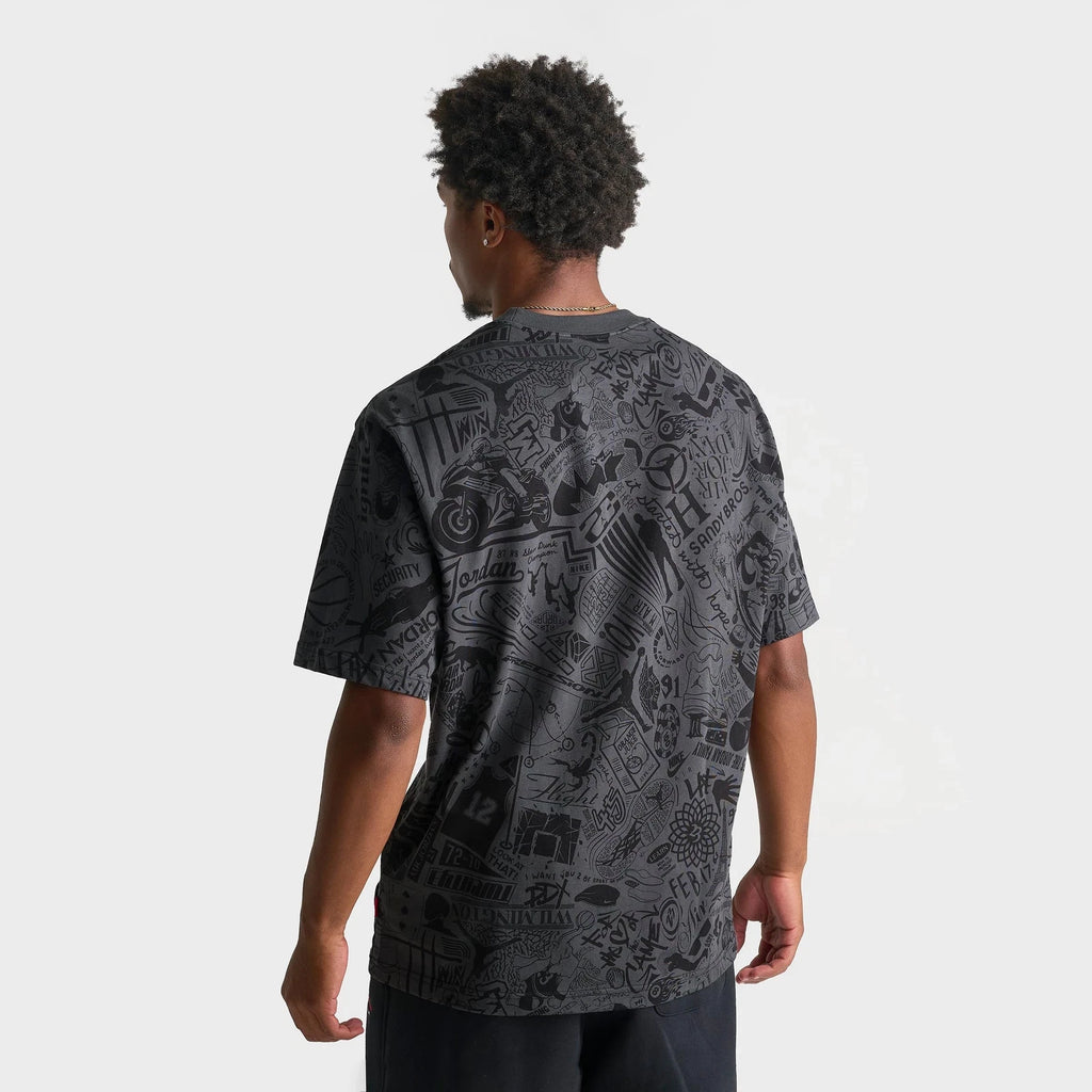 Men's Allover Graphic Cotton T-Shirt - Black