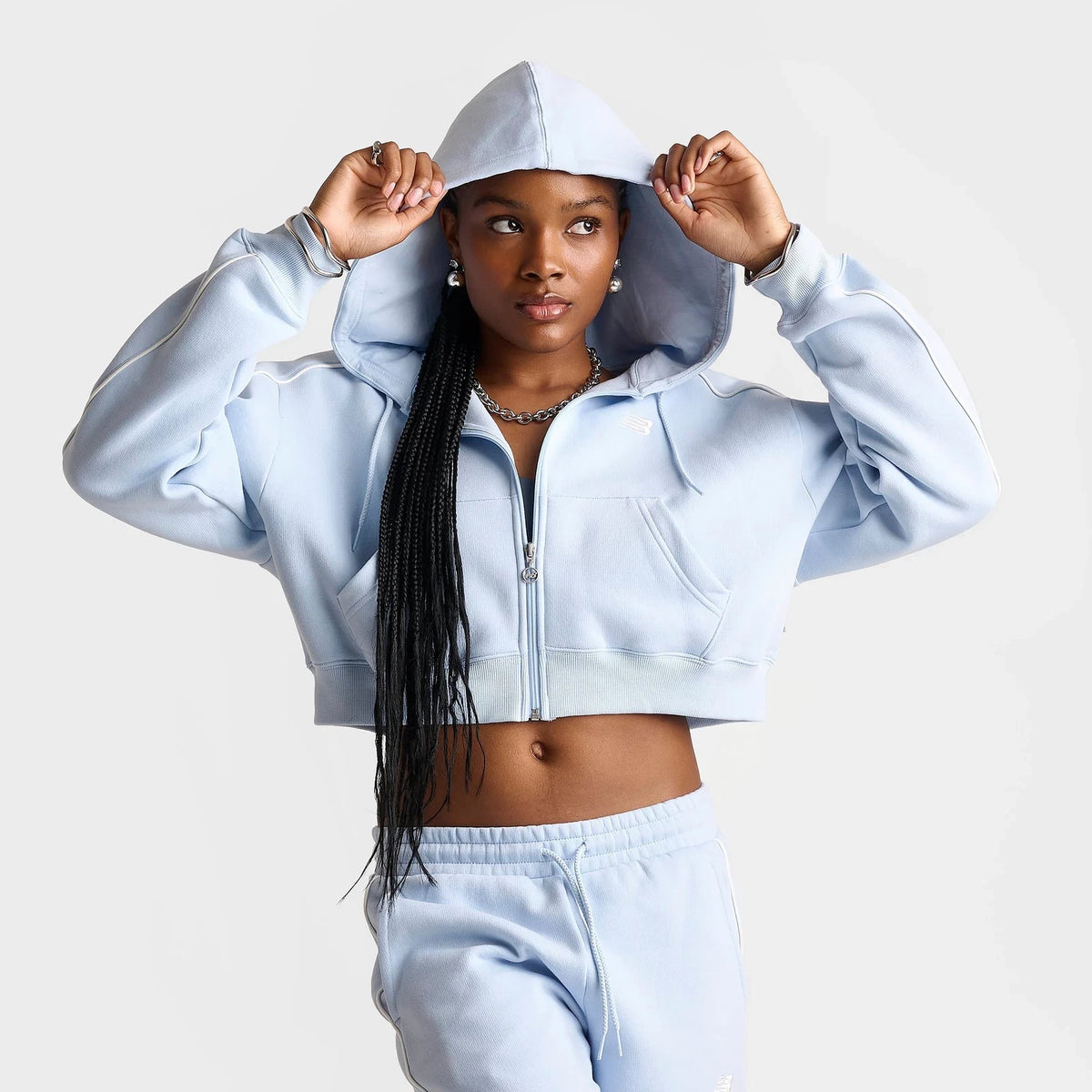Women's Cropped Piped Full-Zip Hoodie