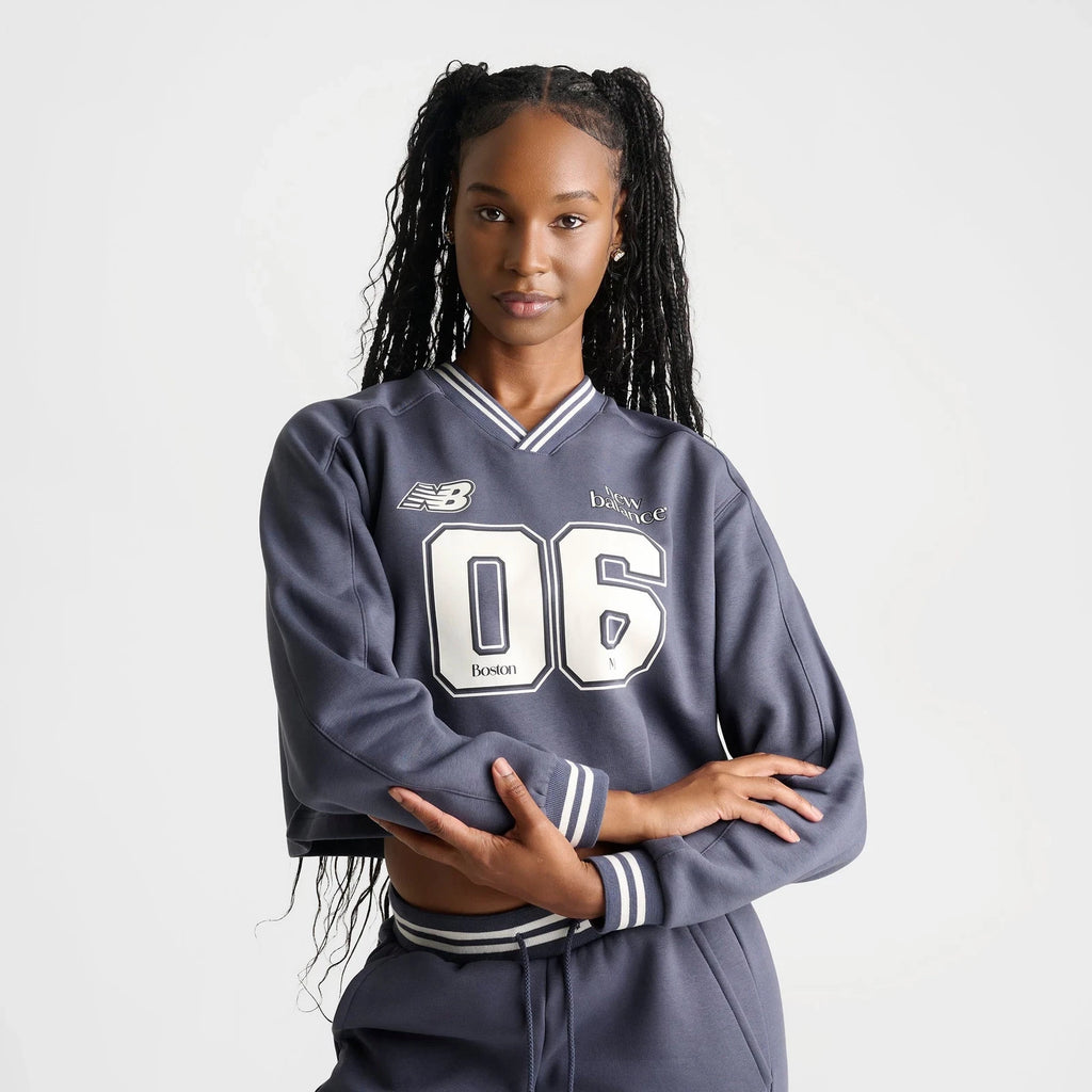 Women's Cropped Fleece V-Neck Jersey