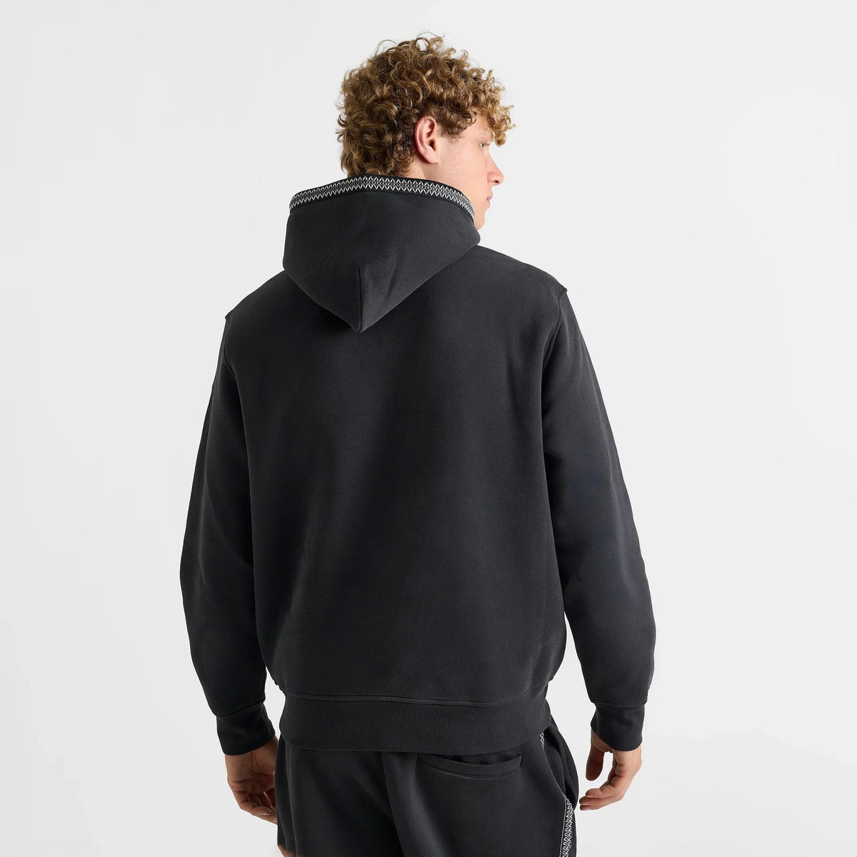 Cotton Blend Pullover Hoodie - Black