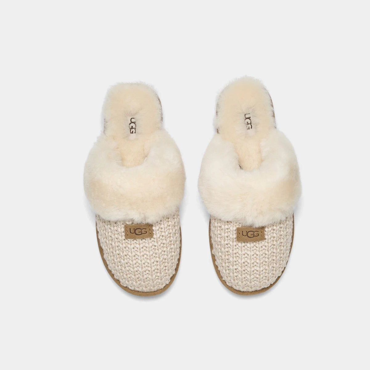 Women's Knit Sheepskin Slip-On Slippers - Natural