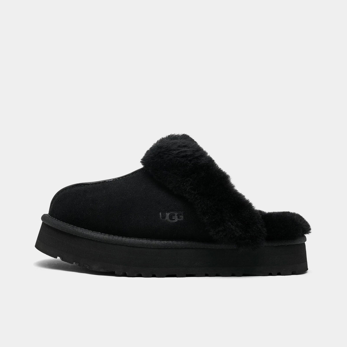Women's Suede Platform Slip-On Slipper - Black