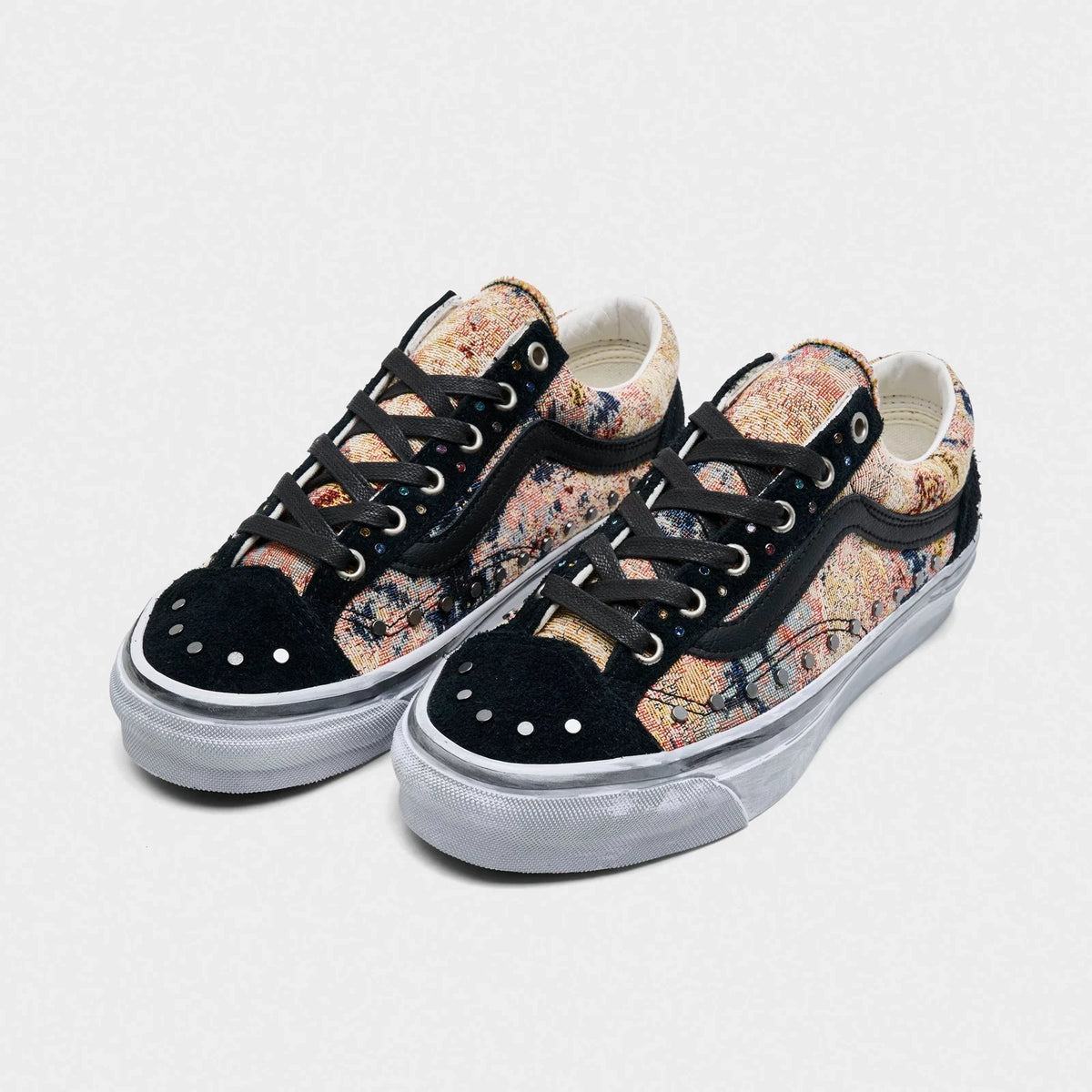 Women's Floral Leather Trim Sneakers - Black