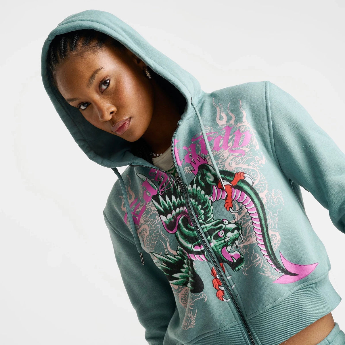 Women's Cropped Winged Graphic Zip Hoodie
