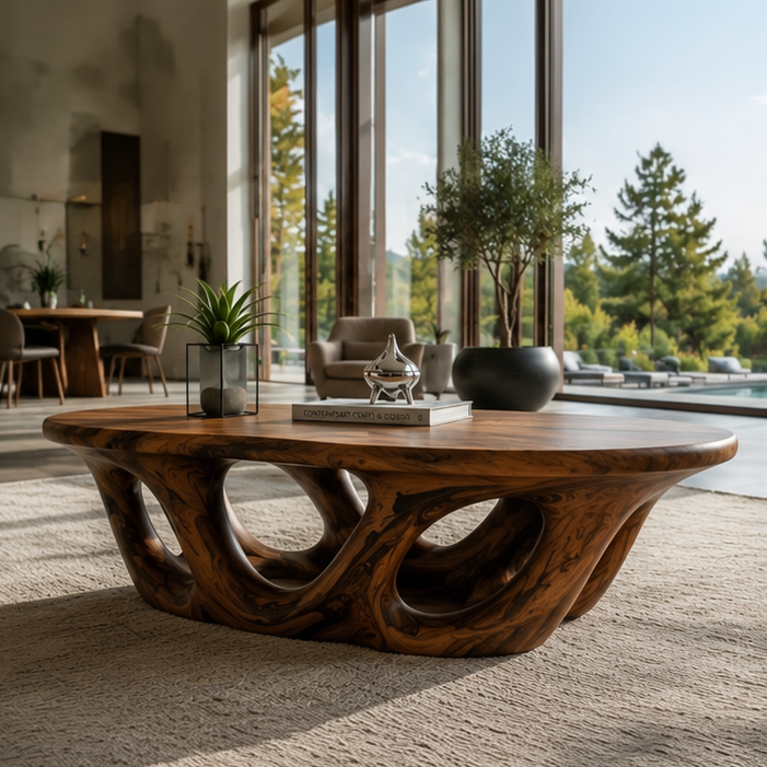 Solid Wood Sculptural Coffee Table with Open Loop Base - view 4