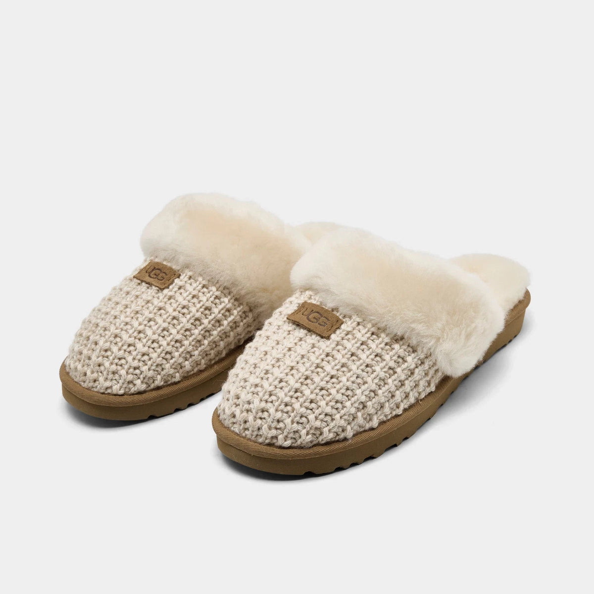 Women's Knit Sheepskin Slip-On Slippers - Natural