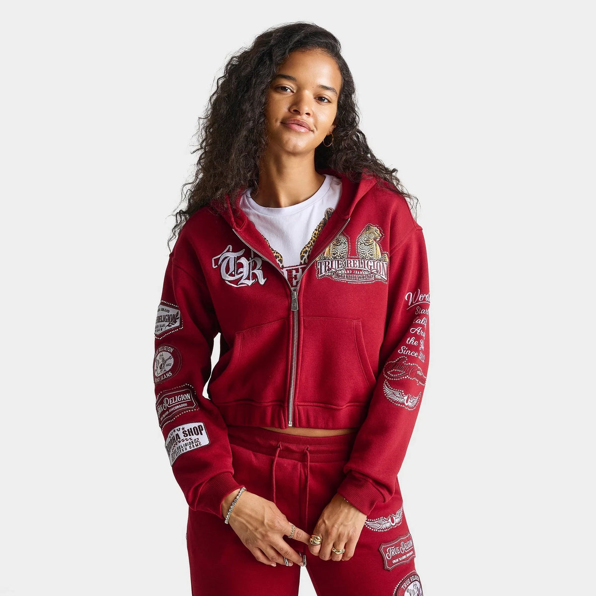 Women's Leopard Rhinestone Full-Zip Hoodie