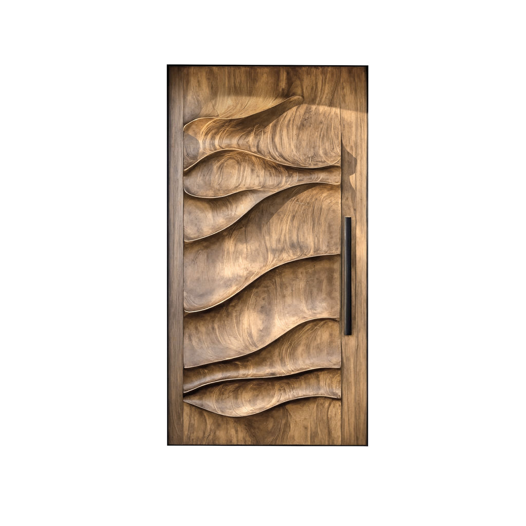 Sculpted Solid Hardwood Single Door with Wave Carving in Natural Oak finish