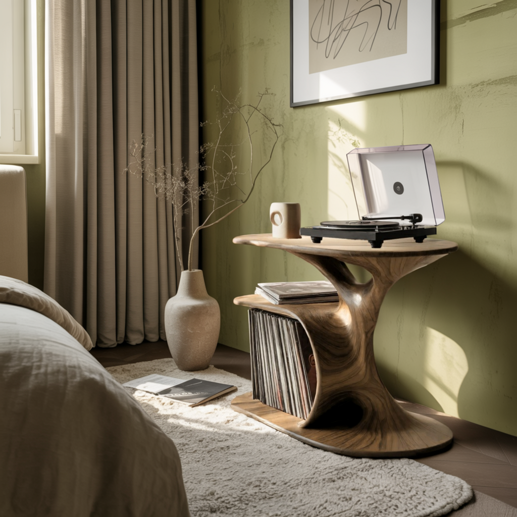 Fluid Form Solid Wood Record Player Stand with Vinyl Storage - view 3