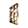 Sculpted Solid Hardwood Room Divider Bookshelf with Carved Openings in Natural Oak finish