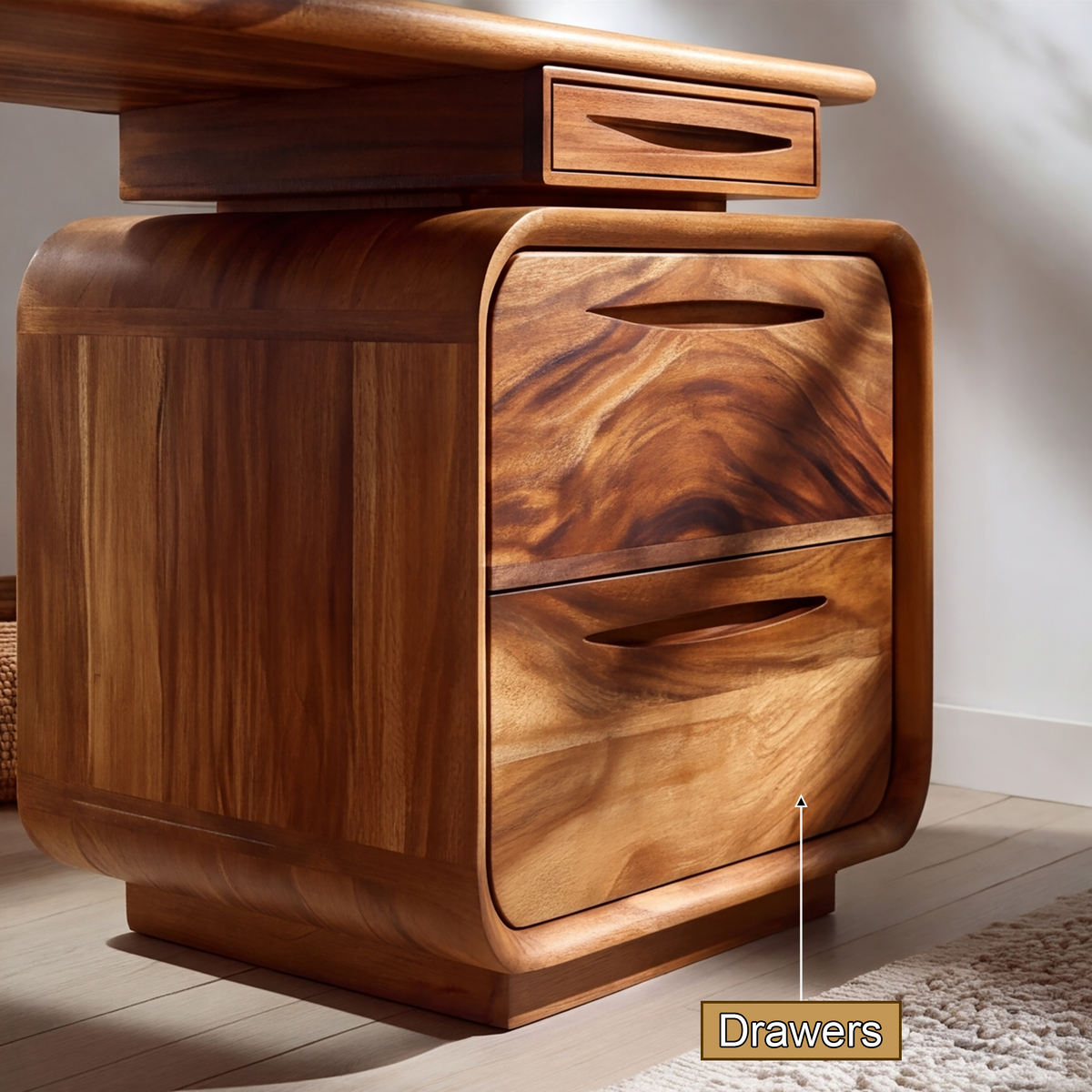 Solid Wood Waterfall Desk with Three-Drawer Pedestal - view 12