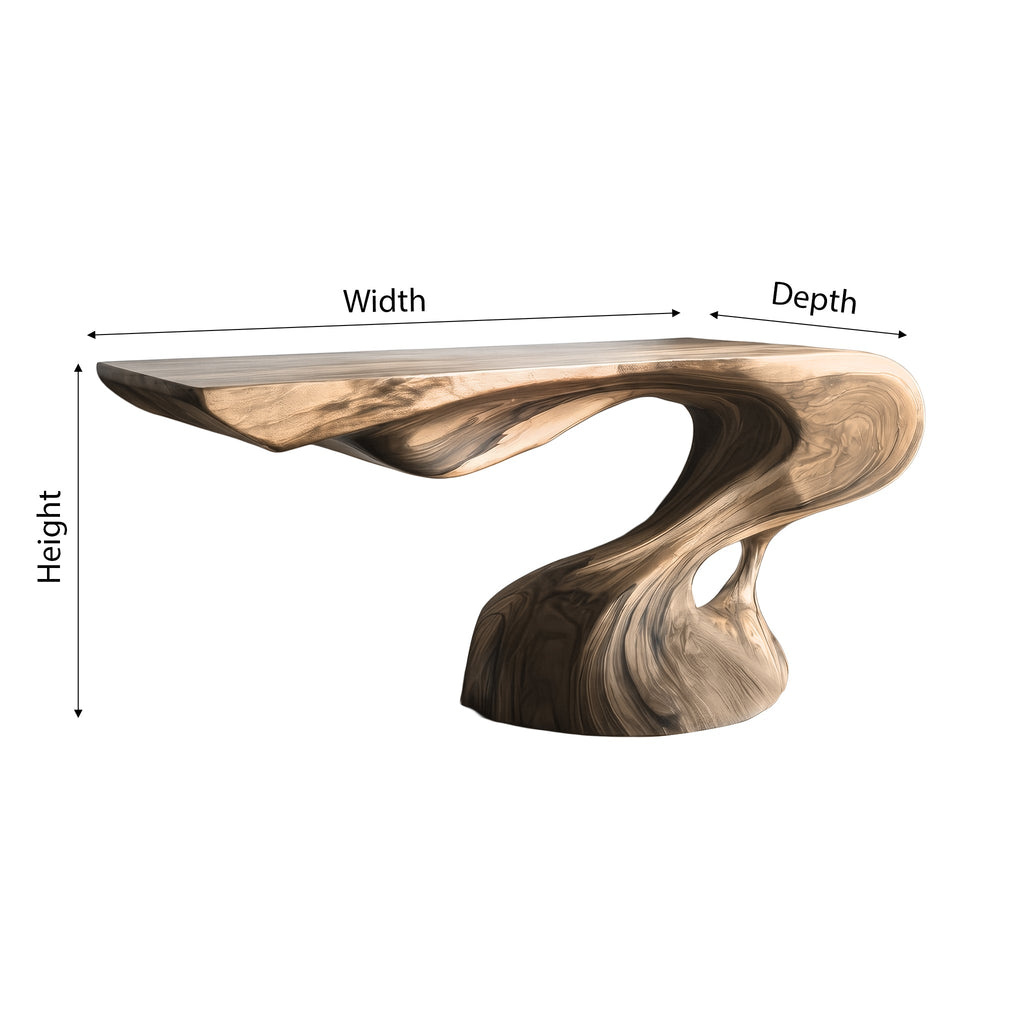 Sculpted Solid Hardwood Console Table with Flowing Pedestal Base - view 6