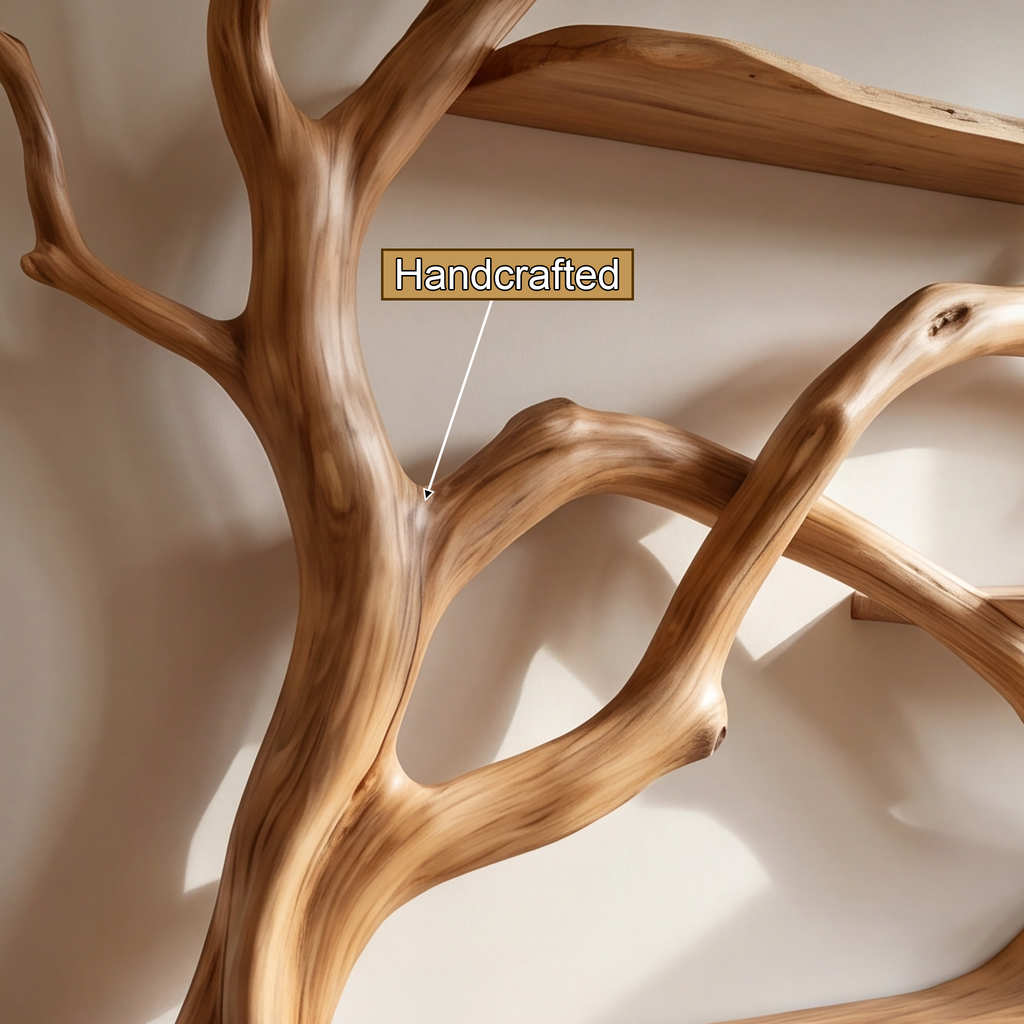 Solid Wood Tree Bookshelf with Wide Sculpted Branch Shelves - view 11
