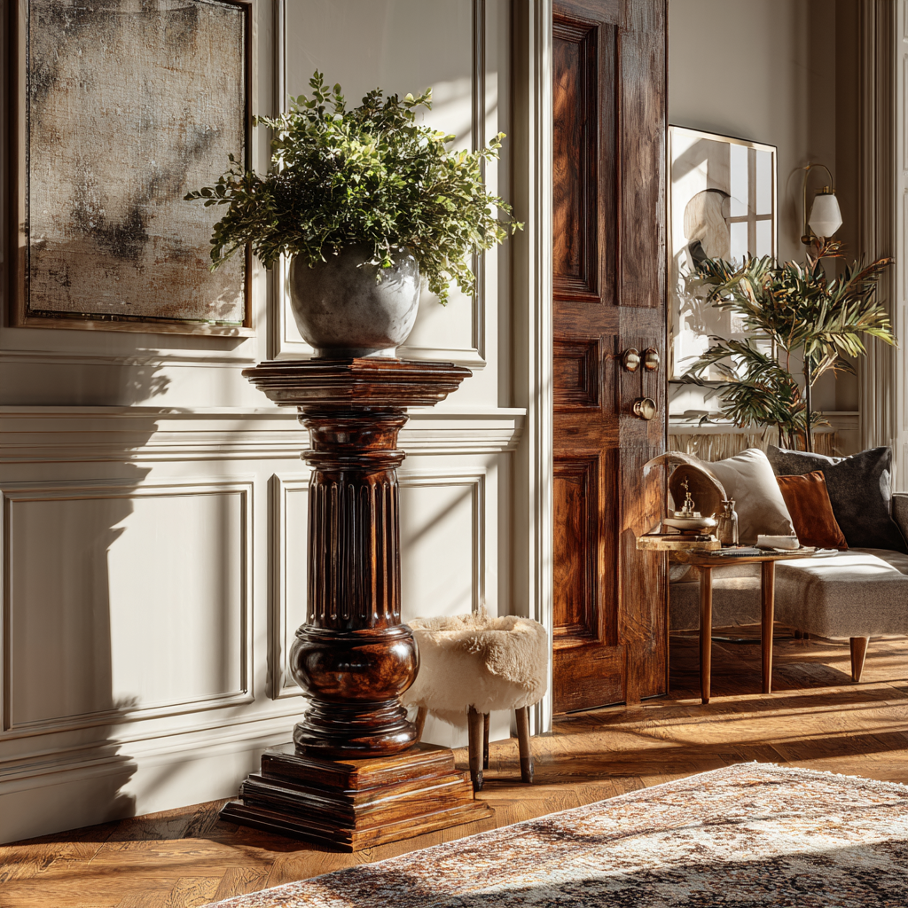 Handcrafted Solid Wood Fluted Column Pedestal Stand