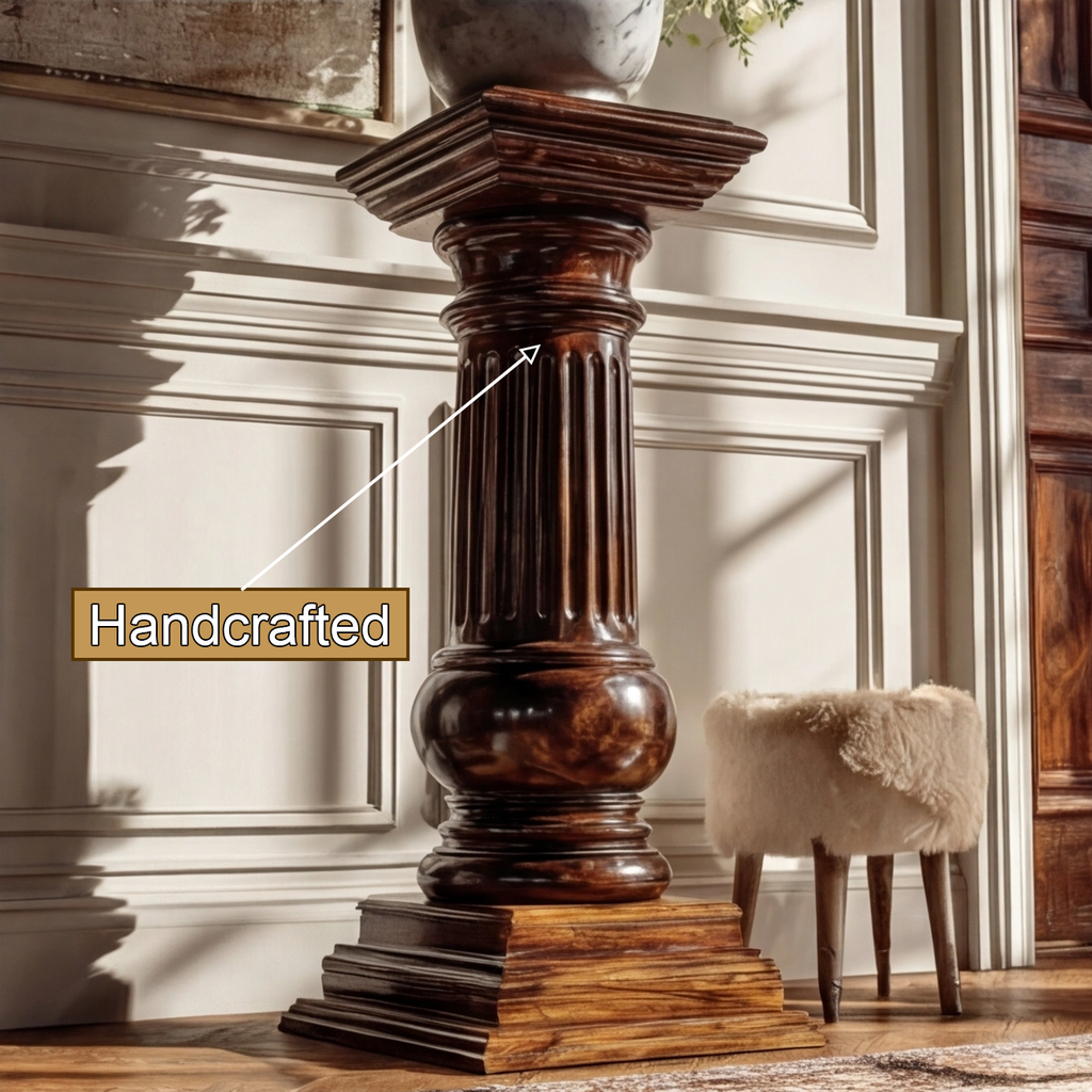 Handcrafted Solid Wood Fluted Column Pedestal Stand - view 4
