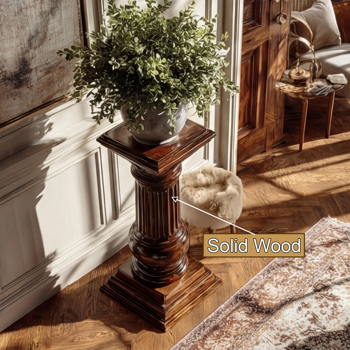 Handcrafted Solid Wood Fluted Column Pedestal Stand - view 2