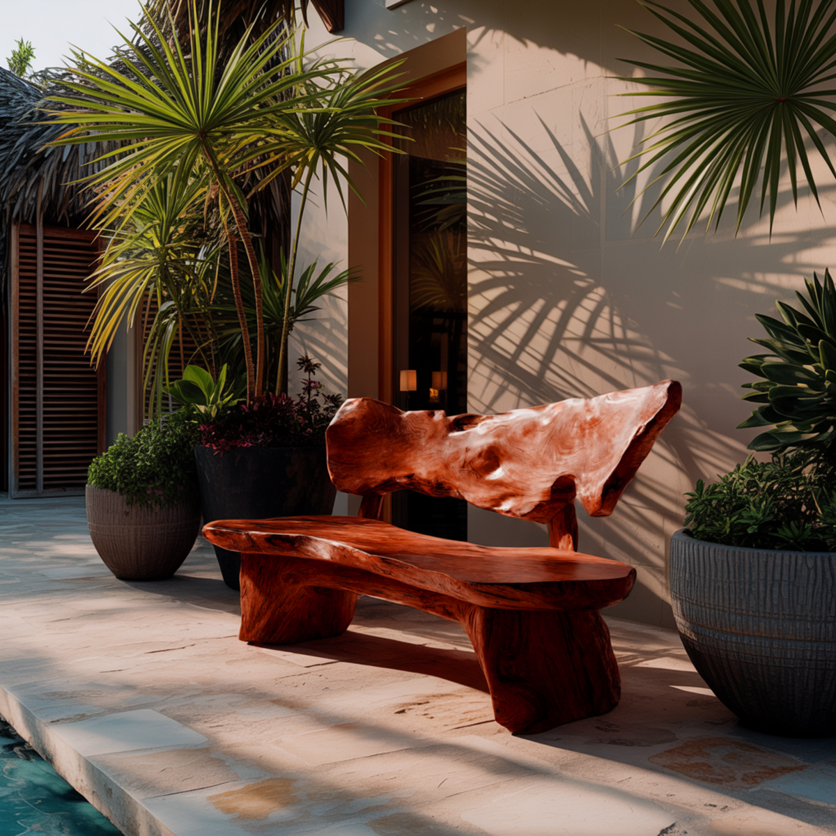 Handcrafted Solid Hardwood Outdoor Bench with Live Edge Backrest - view 2
