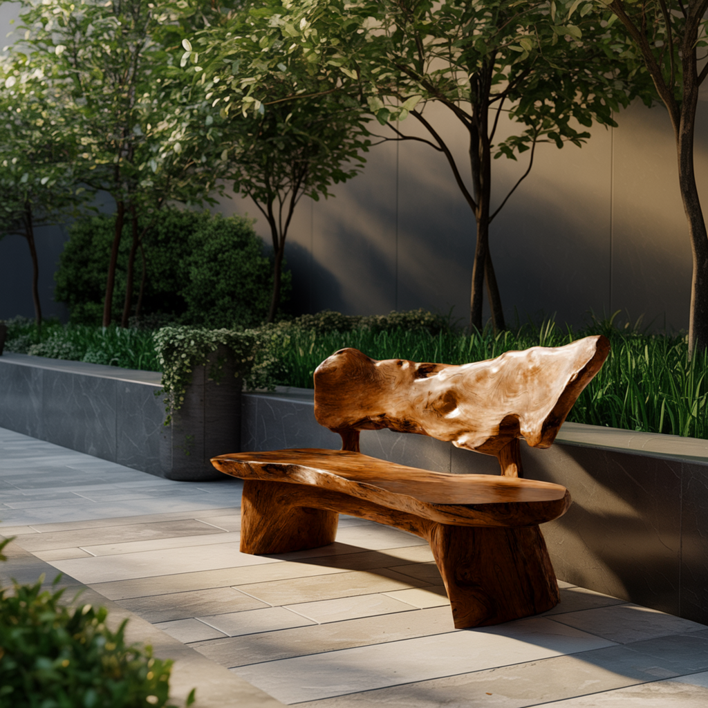 Handcrafted Solid Hardwood Outdoor Bench with Live Edge Backrest - view 3