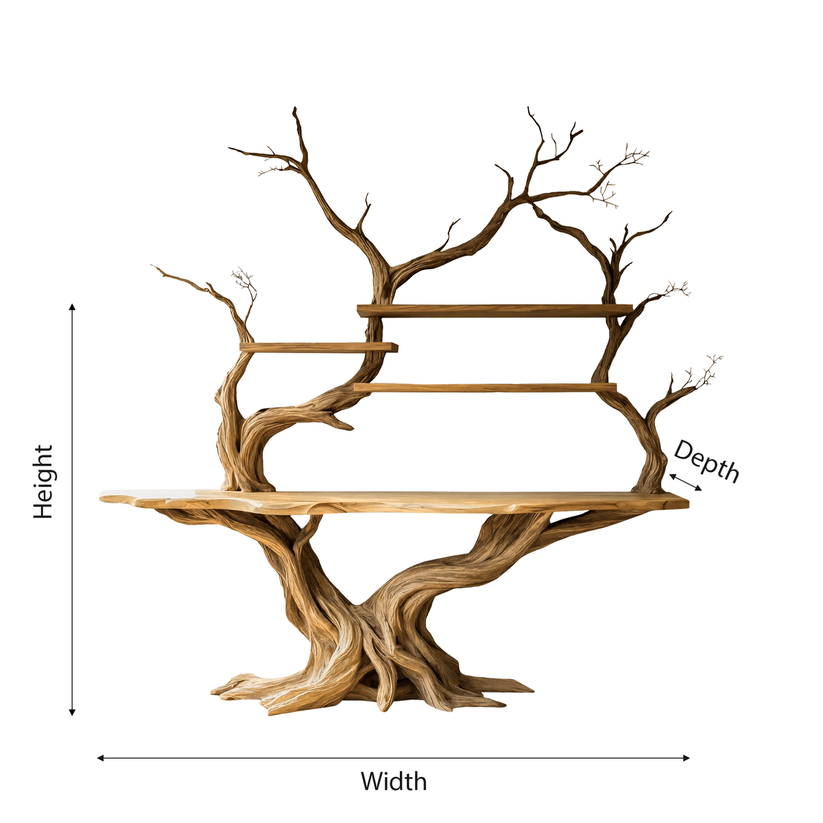 Tree Trunk Sculpted Solid Wood Console Table with Display Shelves - view 4