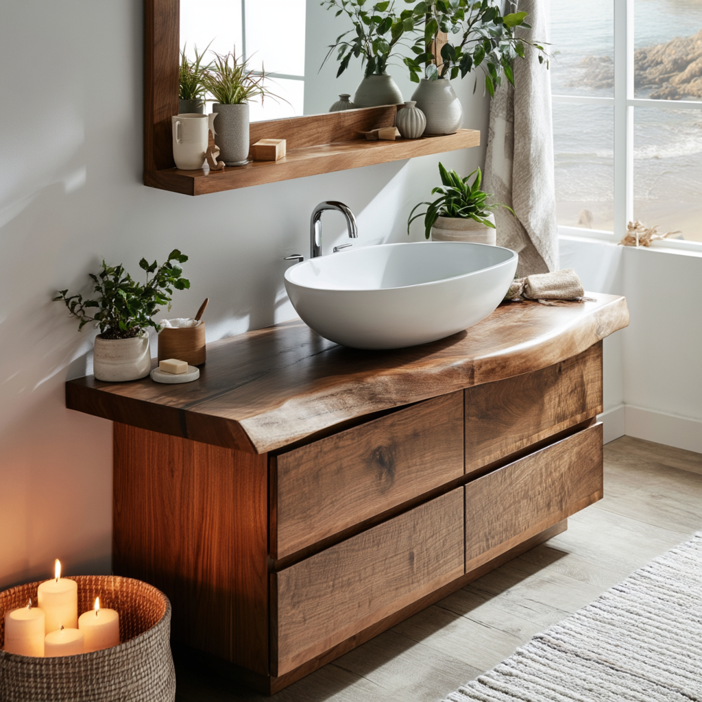 Solid Wood Freestanding Bathroom Vanity with Handle-Less Drawers