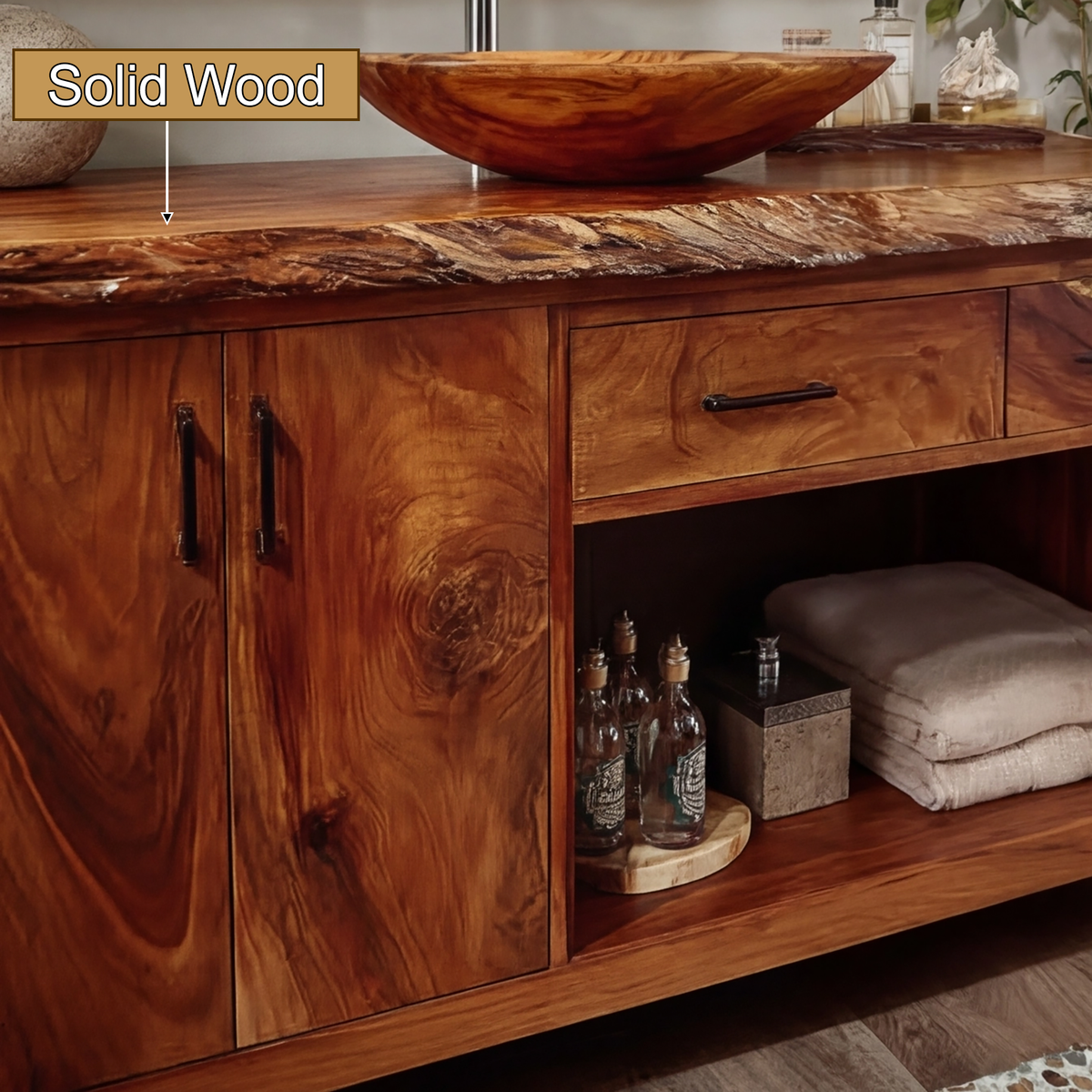 Live Edge Solid Hardwood Freestanding Bathroom Vanity with Cabinet - view 5