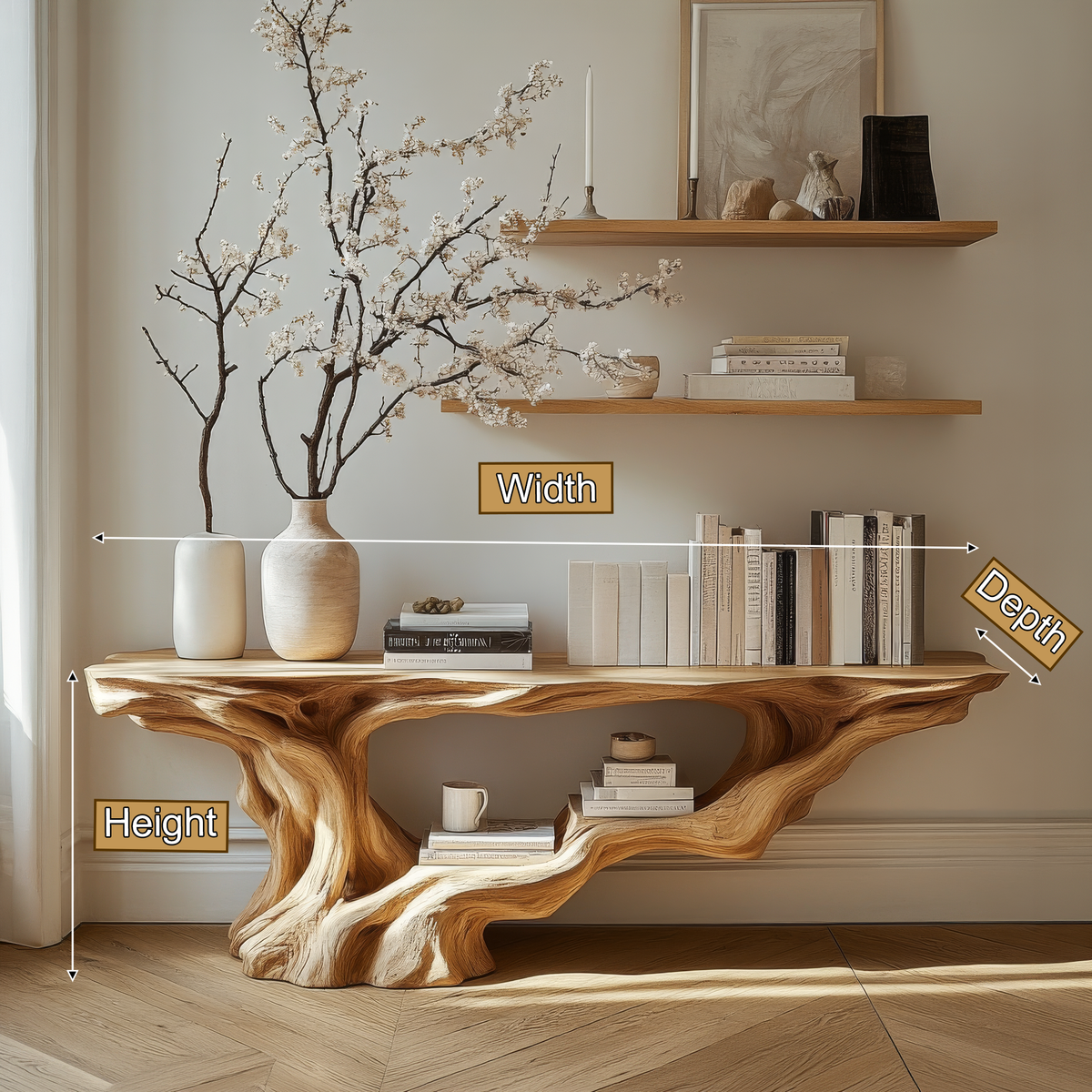 Solid Wood Console Table with Root-Inspired Sculpted Open Base - view 8