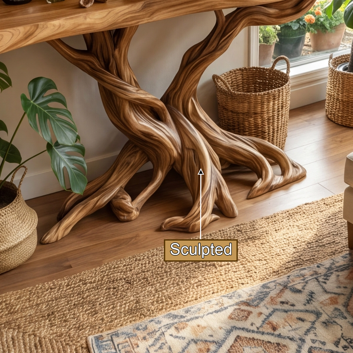 Branching Tree Solid Wood Console Table with Multi-Tier Shelves - view 4