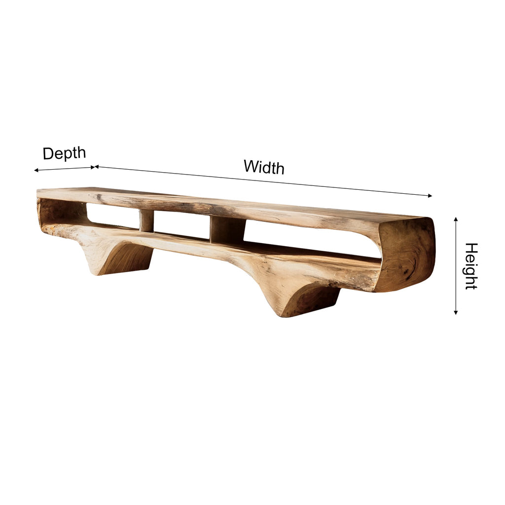 Solid Wood Sculptural TV Console with Wave Profile and Open Shelves - view 7