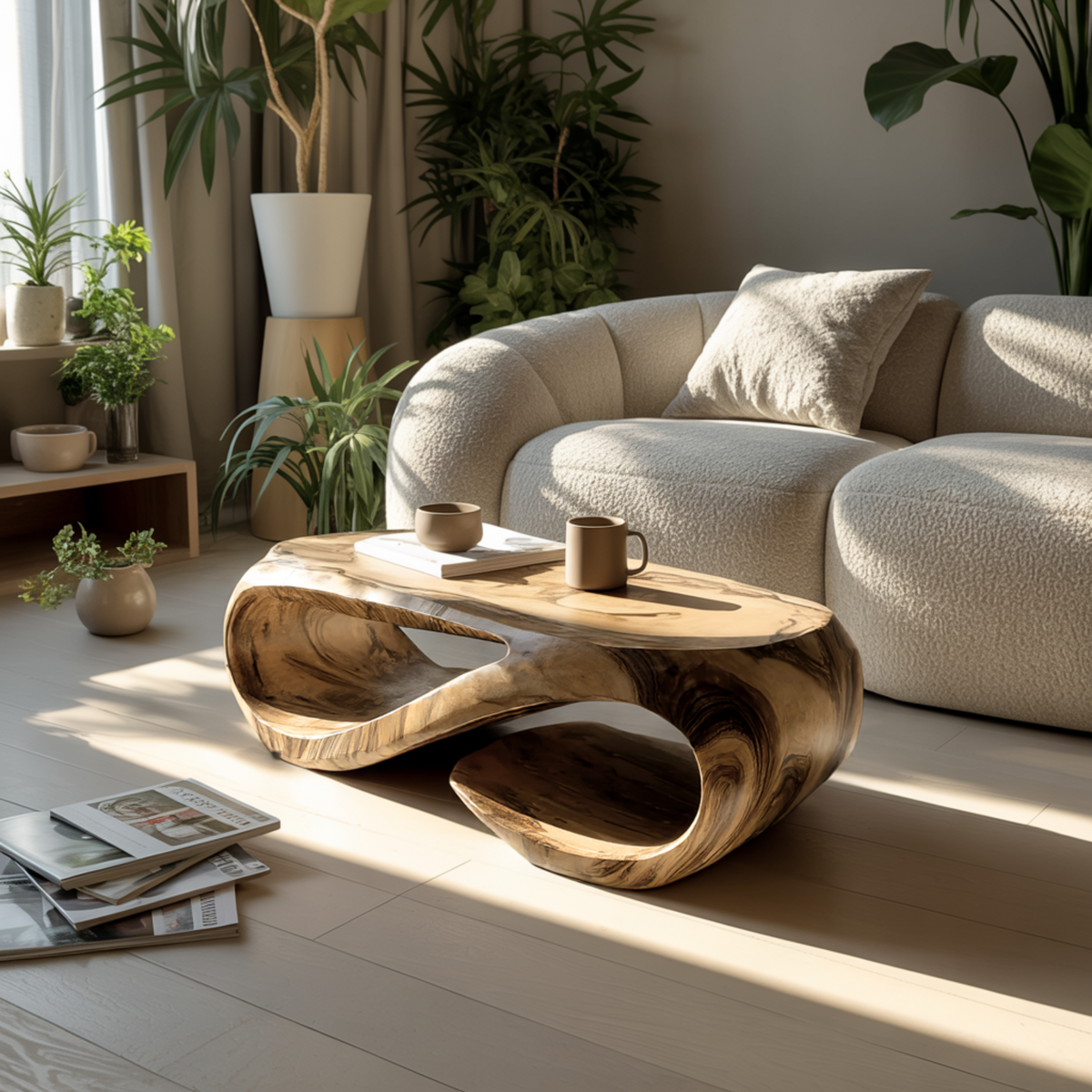 Looping Sculpted Solid Hardwood Coffee Table with Lower Shelf - view 4
