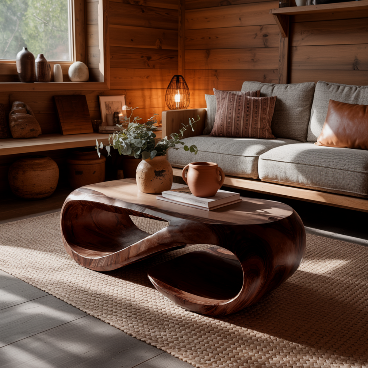 Looping Sculpted Solid Hardwood Coffee Table with Lower Shelf - view 6
