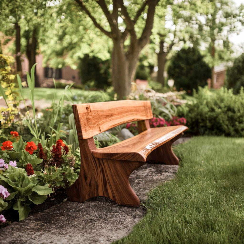 Rustic Live Edge Solid Wood Bench with Backrest for Hallway or Patio