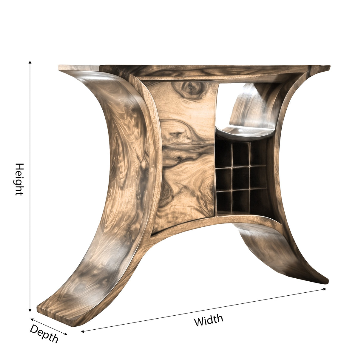 Solid Wood Sculptural Bar Cabinet with Wine and Stemware Storage - view 5